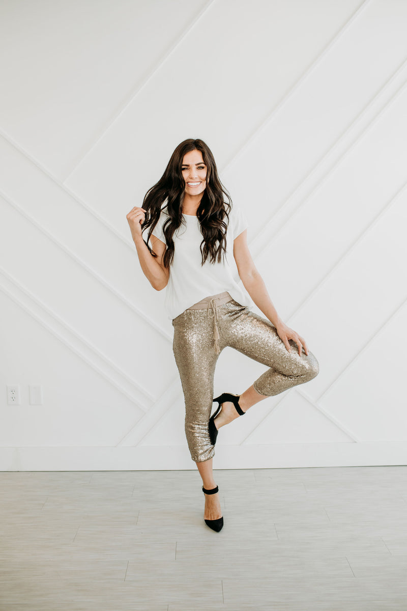Champagne Sequined Joggers - Sparrow Noir